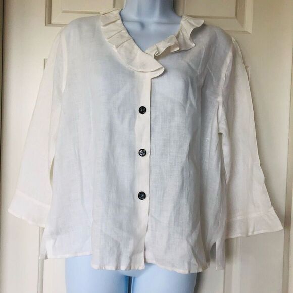 Tin Lizzie Ruffle Collar 3/4 Sleeve Button down Blouse - Picture 16 of 16
